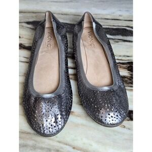 Vionic Robyn Perf Met Pewter Metallic Perforated Ballet Flats Womens 8.5